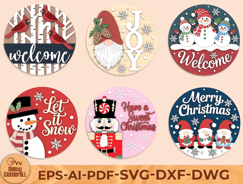 Christmas Door Hanger SVG Bundle: Laser Cut Merry Christmas Sign ...