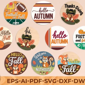 Bundle Fall Door Sign SVG , Autumn Pumpkin Sign Laser Cut Files, Welcome Fall Porch Decor, Farmhouse Hello Fall sign svg, Glowforge svg file