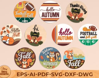Fall Door Sign SVG Bundle: Pumpkin Porch Decor Laser Cut Files