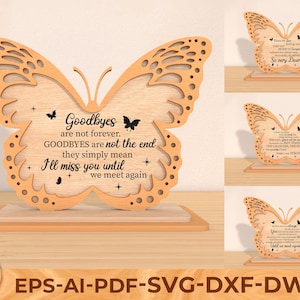 Arte de madeira personalizada de borboleta memorial, placa memorial de borboleta svg, memorial de mãe e avó svg, presentes memoriais svg, arquivos svg Glowforge