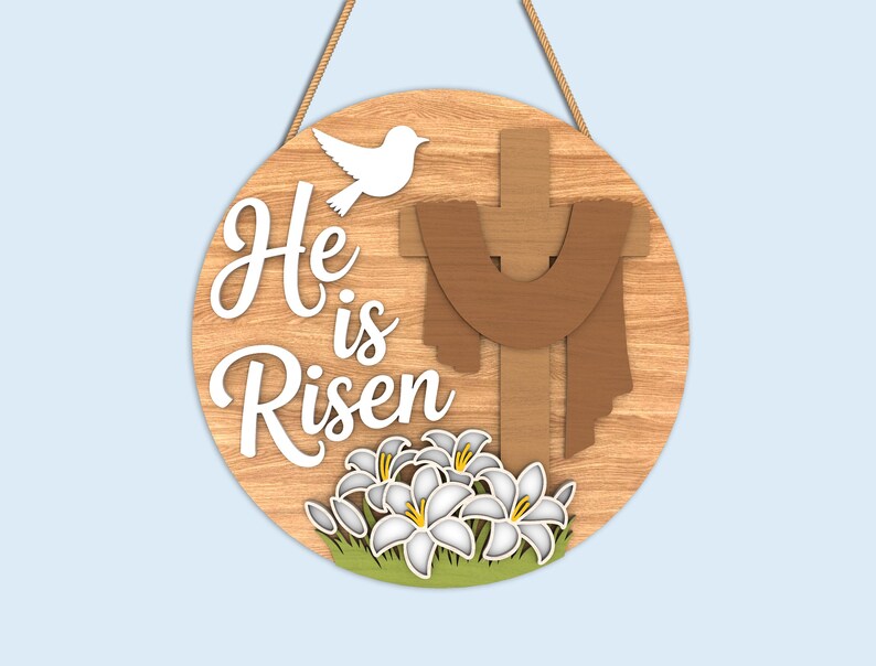 Easter Round Sign SVG Bundle, He Is Risen Door Hanger, Bunny Welcome Easter Decor, bunny easter svg, christian easter, Laser Cut Files image 3