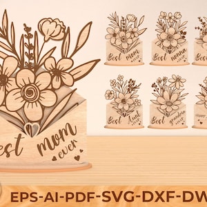 Paquete de sobres florales cortados con láser para el Día de la Madre, letrero SVG para el Día de la Madre, la mejor mamá del mundo SVG, regalo para mamá SVG