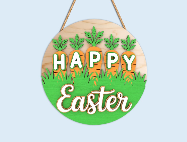 Easter Round Sign SVG Bundle, He Is Risen Door Hanger, Bunny Welcome Easter Decor, bunny easter svg, christian easter, Laser Cut Files image 9