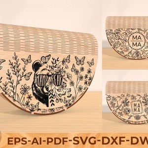 Elegant Wooden Purse with Floral Pattern, Laser Cut Fashion Clutch, wooden Bag, Handbag Digital Download SVG, Mama bear Hand Bag Svg