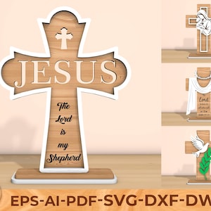 Bundle de croix chrétienne debout, croix découpée au laser, citations religieuses svg, Jésus-Christ, versets de la Bible, croix en couches de bois, téléchargement numérique