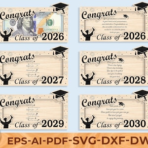 May include: A collection of graduation-themed wooden plaques. Each plaque features the word "Congrats" and the graduating year, such as "Class of 2026". Some plaques include inspirational quotes. The design incorporates graduation caps and silhouettes of graduates.