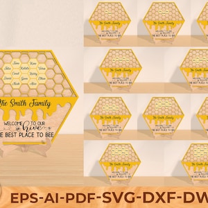 Gepersonaliseerde bijenkorf familie houten bord, Moederdag cadeau-ideeën, aangepaste familie bijencadeau voor oma, Glowforge svg-bestanden, lasergesneden bestanden