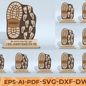 Personalized Daddy Footprint SVG, Custom Name Dad Gift, Fathers Day Kids Foot Sign, Laser Cut File, Glowforge SVG Wood Sign Decor