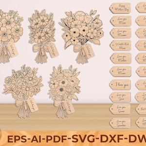 Arquivo de corte a laser de buquê de flores Svg, arquivo de corte a laser de buquê de flores silvestres, flores para a mãe Svg, Glowforge