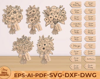 Flower bouquet Laser Cut file Svg, Wildflowers Bouque Laser Cut File, Flowers for Mom Svg, Glowforge