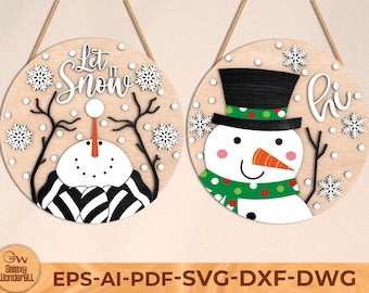 Snowman Round Sign SVG: Laser Cut File for Winter Decor