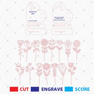 May include: A digital design file for a laser cut heart-shaped card with the text "Gl&uuml;ck ist eine..." and "Danke dass du immer f&uuml;r mich da bist..."  The design also includes a variety of flowers and leaves.