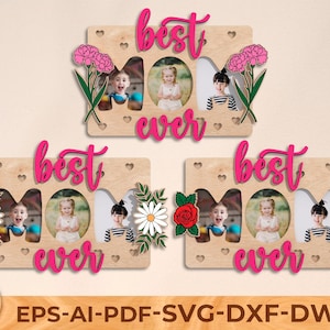 Marco de fotos con imán floral para el refrigerador (SVG), imán para fotos del refrigerador para mamá (SVG), regalos para el Día de la Madre (SVG), archivos SVG Glowforge, archivos cortados con láser