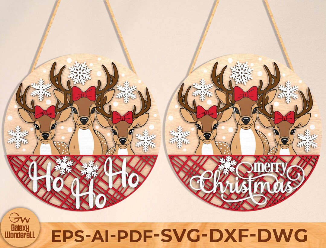 Christmas Reindeer Door Sign SVG: Laser Cut File for Cricut/glowforge ...