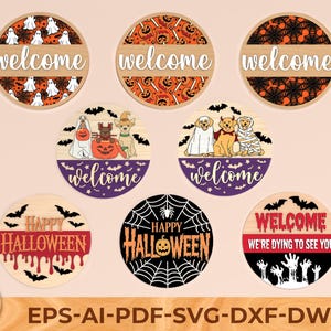 Halloween deur teken SVG bundel, schattige Ghost deur hanger svg, grappige heks teken lasergesneden bestanden, Spooky Round Sign svg, Glowforge svg-bestanden