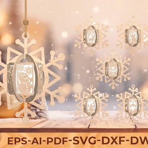 3D Snowflake Christmas Ornament SVG – Laser Cut Holiday Hanging Decoration with Winter Scenes – Cricut & Glowforge Ready Files