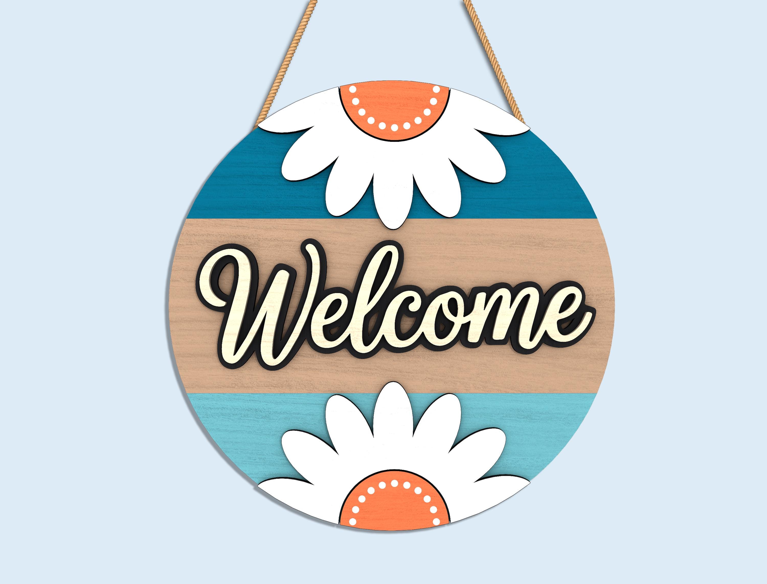 Spring Round Sign SVG Bundle, Welcome Door Hanger Laser Cut Files ...