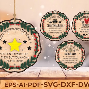 Mitarbeiter Ornament SVG Bundle, Inspirational Christmas Laser Cut File, Freund Zitat Ornament SVG für Glowforge Cricut