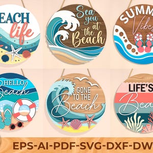 Strandthema teken bundel SVG, ronde deurhanger svg, welkomstbord voordeur, oceaan decor svg, Glowforge laserbestand, Cricut, digitale download