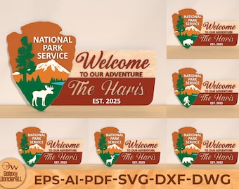 National Park sign Woodland Svg, National Park Hiker Gift,  Welcome Park Svg,Forest Service Sign Svg,Custom Laser Engraved SVG