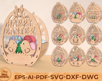 Easter Bunny Egg Holder Basket SVG, Easter Gift Basket Laser SVG, Happy Easter Easter Egg Basket Design, Laser Cut Easter Basket Design