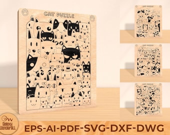 Wooden kids Puzzle Svg, 3D laser cut puzzle SVG Lasercut, cute animals, animal puzzles, montessori puzzle, baby puzzle, childrens game svg