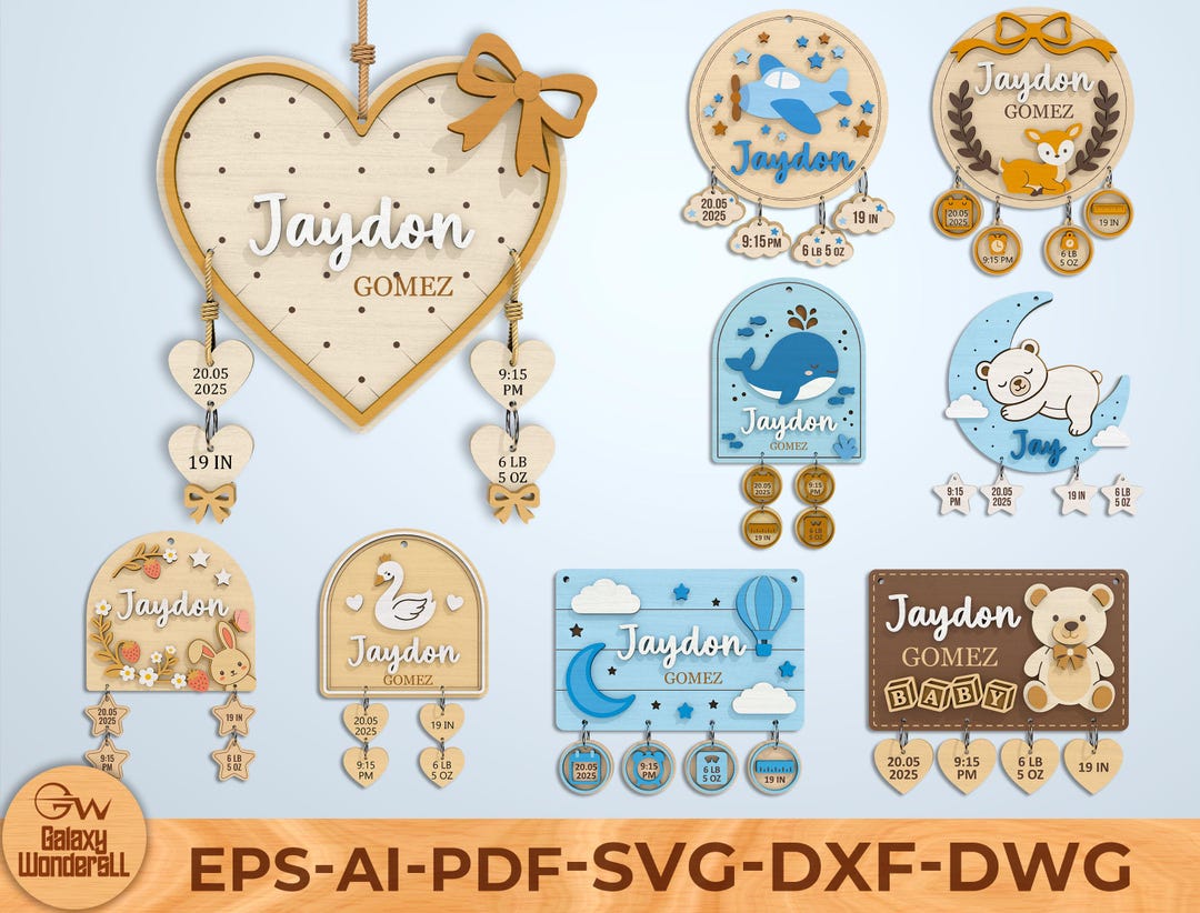 Baby Birth Stats SVG Laser Cut File, Personalized Newborn Name Sign ...