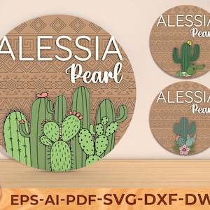 Personalisiertes Namensschild für das Kinderzimmer, Lasercut für Kinder, graviertes Kaktus Schild für die Krippe