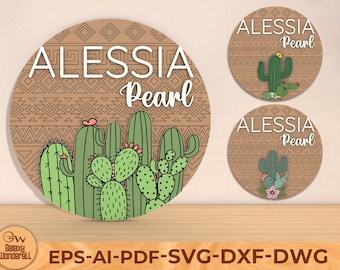 Personalisiertes Namensschild für das Kinderzimmer, Lasercut für Kinder, graviertes Kaktus Schild für die Krippe