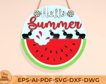 Watermelon Summer Door Hanger SVG: Laser Cut Files (Digital Download)