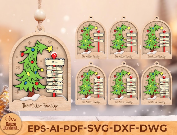 Personalized Family Christmas Ornament SVG: Whimsical Tree Laser Cut File (Digital Download)
