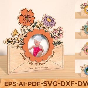 Bouquet de fleurs Photo signe enfants, lot d'enveloppes florales pour la fête des mères découpé au laser, porte-carte cadeau SVG, Svg de papier cartonné, fichier laser prêt
