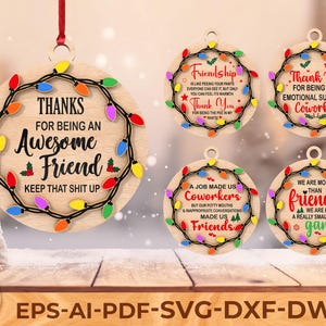 Funny Friend Coworker Ornament SVG, Christmas Laser Cut File, Adult Humor Holiday Gift Tag Glowforge Cricut