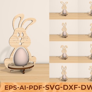 Archivo de corte de madera para porta huevos de Pascua, porta huevos de conejo de Pascua cortado con láser Svg, soporte para huevos de conejo svg, canasta para huevos de conejo svg, linda decoración de Pascua