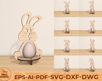Laser Cut Easter Bunny Egg Holder SVG: Wooden Cut File