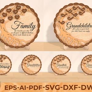 Decoración de árbol genealógico personalizado en formato SVG, letrero para el árbol de los nietos en formato SVG, soporte decorativo de madera en 3D, árbol de la vida en formato SVG, archivo listo para imprimir con láser Glowforge