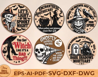 Rundes Halloween SVG Laser Cut File: Türschild Schild