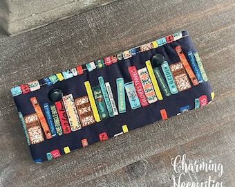 DPN holder keeper cozy pouch, Rifle Paper Co Curio Book Club Navy, Gifts for Knitters, Knitting Accessories Organization Notions Book Themed