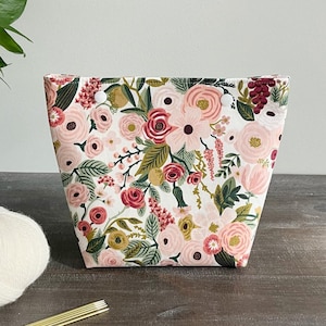 Sock Project Bag, Small Knitting Snap Project Bag Rifle Paper Co Garden Party Pink, Sewing Pouch, Gifts for Knitters Crocheters under 30