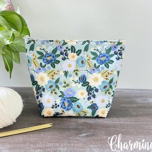 Sock Project Bag, Small Knitting Snap Project Bag Rifle Paper Co Vintage Blossoms Mint, Sewing Pouch, Gifts for Knitters Crocheters under 30