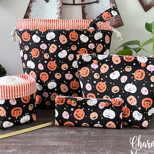 Knitting Project Bag Collection, Halloween Jackolanterns Black, Large Drawstring Yarn Cozy DPN Case, Gifts for Knitters Yarn Organizer