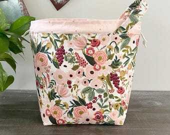 Floral Knitting Project Bag, Rifle Paper Co Garden Party Pink Drawstring Pouch