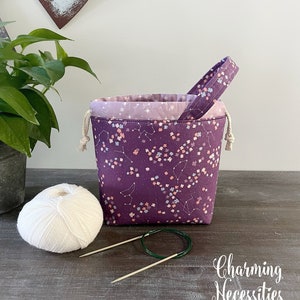 Constellations in Plum Small Knitting Bag, Sock Project Bag astrology Cosmic Drawstring Tote, Crochet Sewing Pouch, Gifts for Knitters