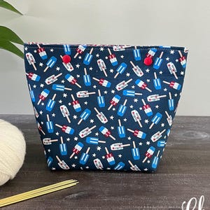 Sock Project Bag, Small Knitting Snap Project Bag Patriotic Popsicles, Sewing Pouch, Gifts for Knitters Crocheters Gifts under 30
