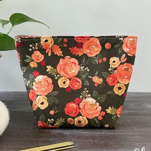 Sock Project Bag, Small Knitting Snap Project Bag, Fall Watercolor Floral, Sewing Pouch, Gifts for Knitters Crocheters Gifts under 30