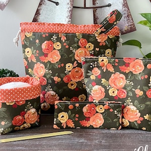 Knitting Project Bag Collection, Fall Watercolor Floral, Large Drawstring Yarn Cozy DPN Case, Gifts for Knitters Yarn Organizer