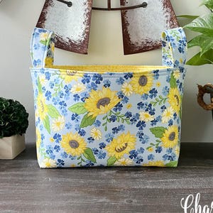 Storage Basket, Sunflowers on Blue, Gifts for Knitters, Knitting Accessories Home Storage Organization Basket Gifts Under 30