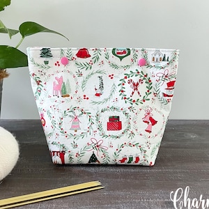 Sock Project Bag, Small Knitting Snap Project Bag, Retro Christmas, Sewing Pouch, Gifts for Knitters Crocheters Gifts under 30