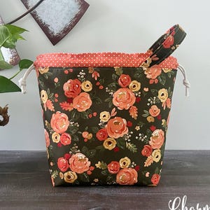 Knitting or Crochet Project Bag with Pockets, Yarn On the Go Organizer, Watercolor Fall Floral