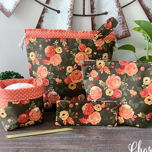 Knitting Project Bag Collection, Fall Watercolor Floral, Large Drawstring Yarn Cozy DPN Case, Gifts for Knitters Yarn Organizer
